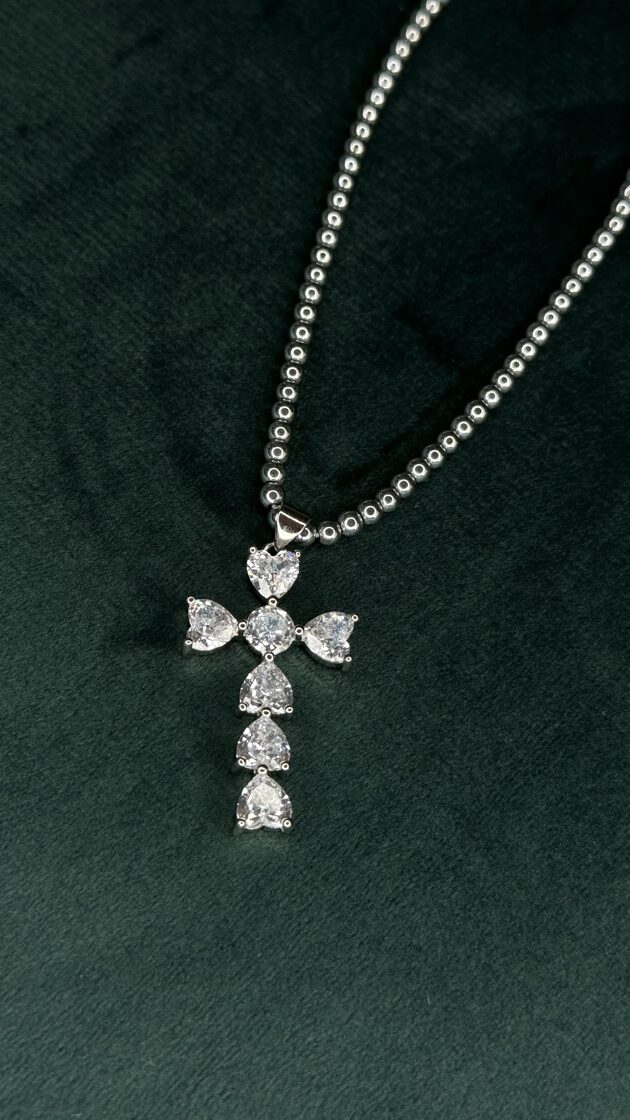 [CHOKER43] Hematite Choker with Big Cross