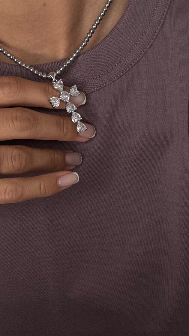 [CHOKER43] Hematite Choker with Big Cross