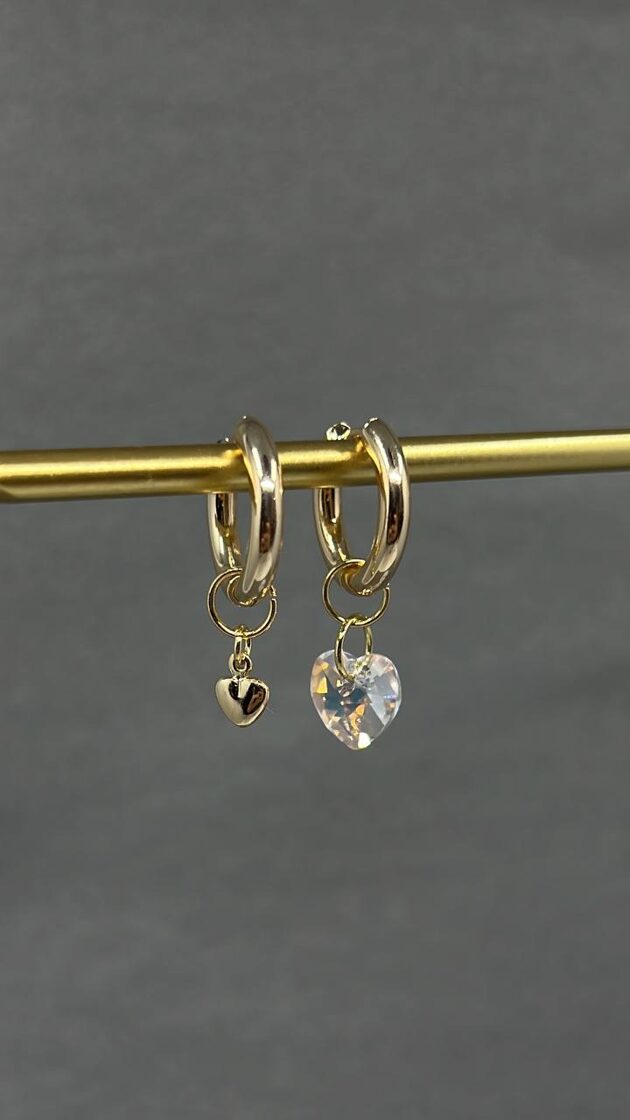 Auskari KONGO 18mm ar mazo un lielo sirdi, eleganta rotaslieta ikdienai un svinīgām reizēm