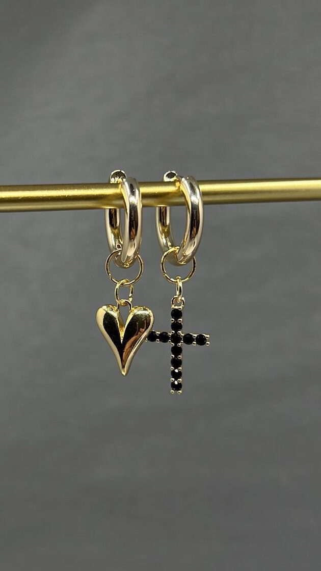 Auskari KONGO18 ar krustu un sirdi, eleganta dizaina rotaslietas ikdienas un svinīgiem brī