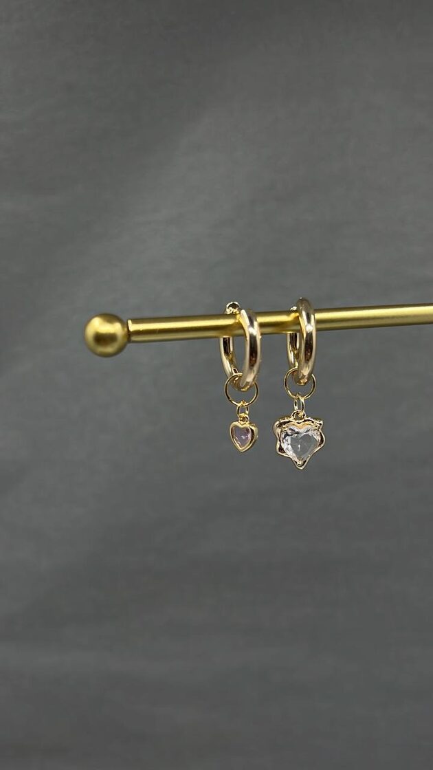 Auskari KONGO18 ar mazu rozā sirdi un sirdi, elegants rotājums ikdienas vai svinīgiem tērp