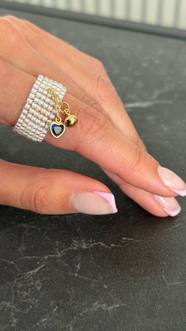 WHITE PEARL with BLUE HEART and SMALL SPHERE