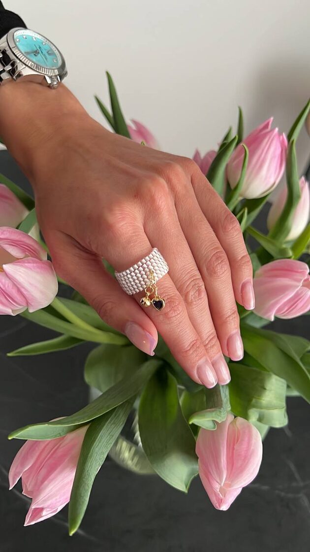 WHITE PEARL with BLUE HEART and SMALL SPHERE